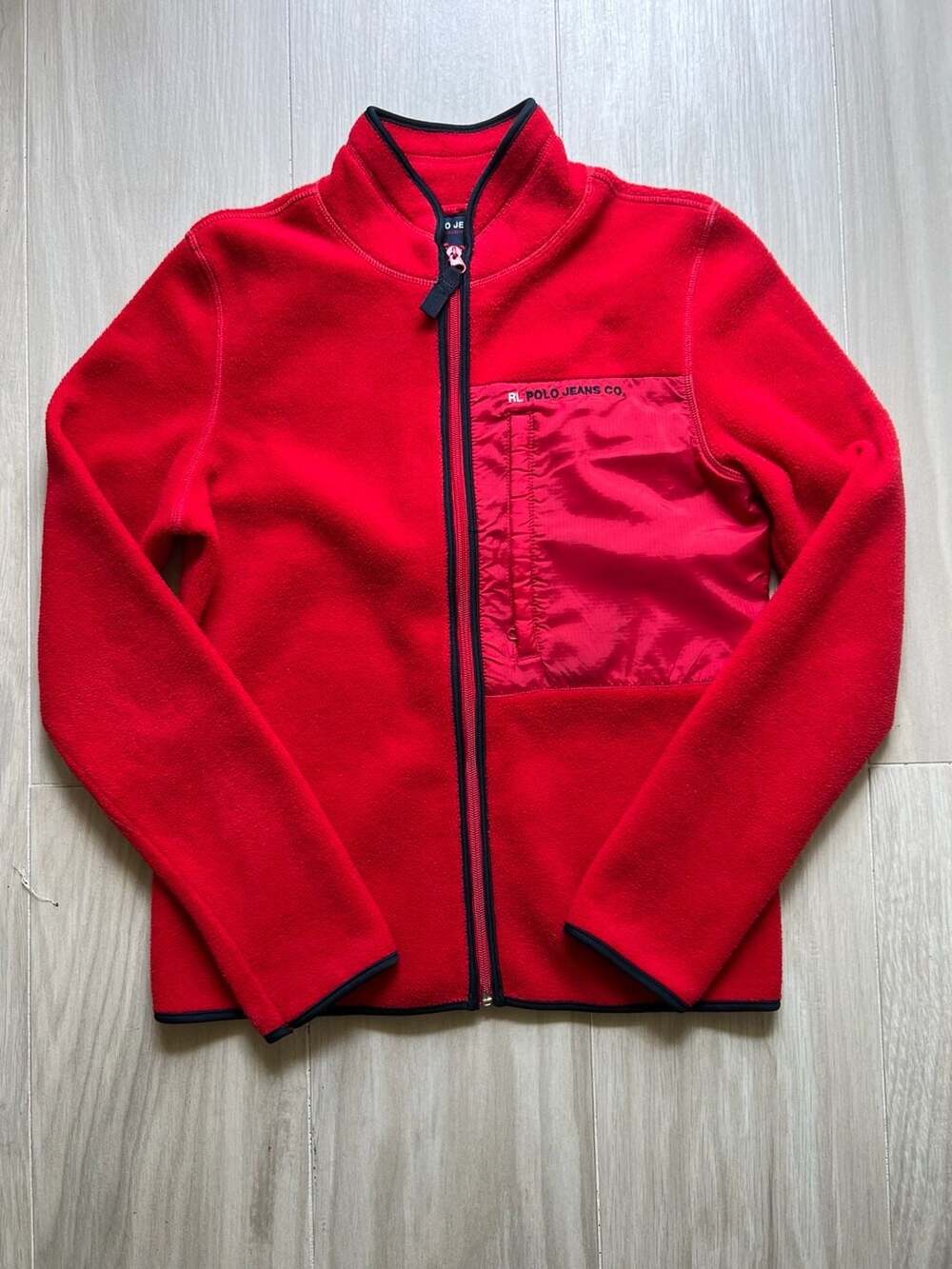 Vintage Polo Jeans Co. Ralph Lauren Red Full Zip Fleece Jacket Size Medium